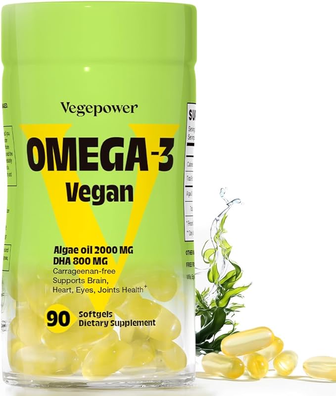 Vegan Omega-3 + Vitamin B12 Gummy | Algae Omega-3 DHA Supplements for Brain Heart Eyes Health | Methyl B12 1000 mcg &amp Vitamin D 5000 IU for Energy and Immune Support - 90 Count