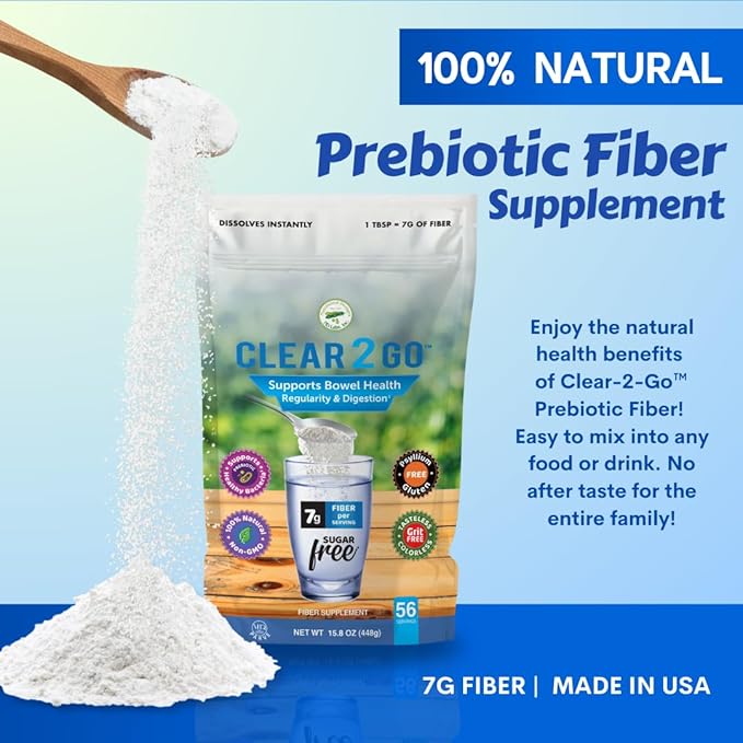 Nutritional Designs Prebiotic Fiber Supplement Powder - Inulin Soluble Fiber - All Natural Sugar &amp Gluten Free Dietary Fiber - Daily Fiber for Bowel Health Clear 2 Go - 15.8 Oz