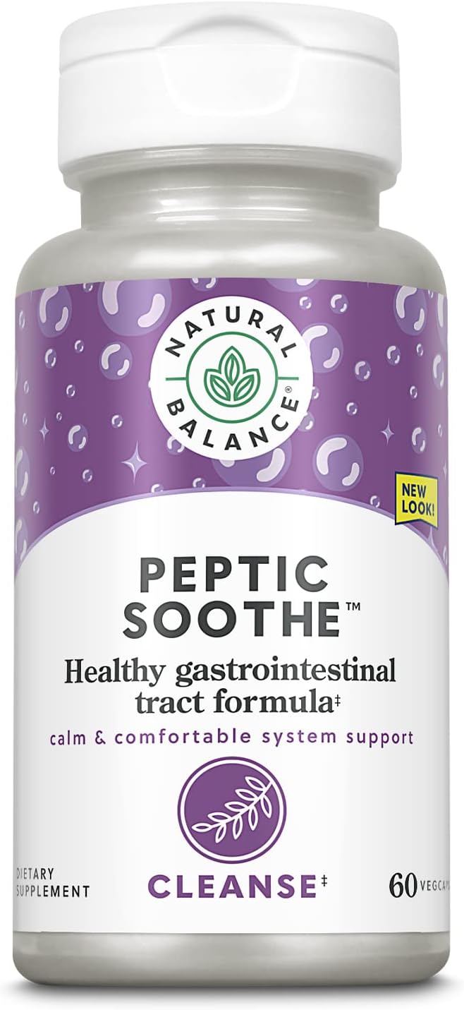 Natural Balance Peptic Soothe | Gastrointestinal Formula for Healthy Digestion Support | with Zinc Carnosine L-Glutamine &amp Mastic Gum | 60 VegCaps