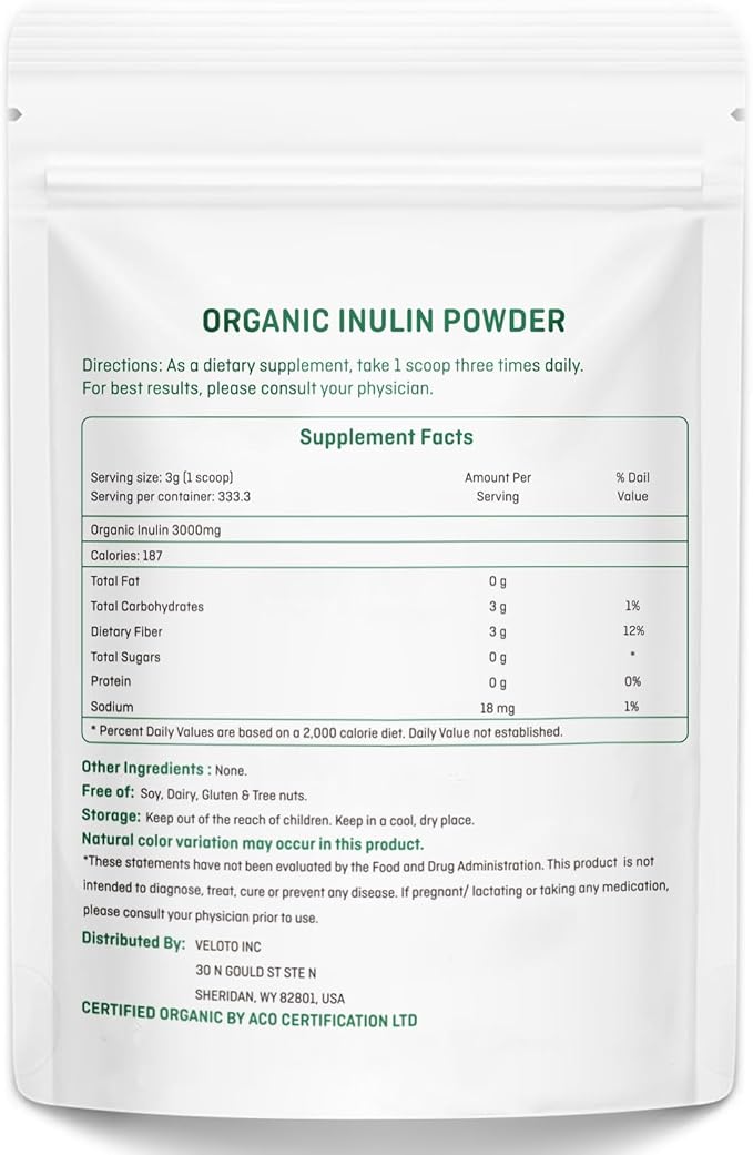 Organic Inulin Powder – Prebiotic Fiber Supplement for Smoothies &amp Drinks 2.2 lb Flavorless Water Soluble Vegan &amp Non-GMO