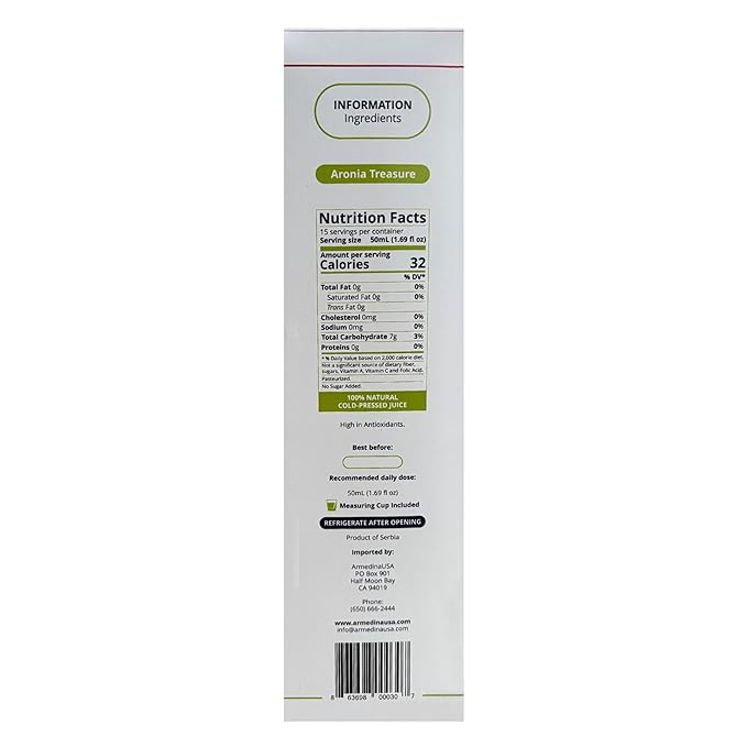 [2 x Aronia Treasure] 100% Aronia (Chokeberry) Berry Juice : 1 month supply 1 shot per a day