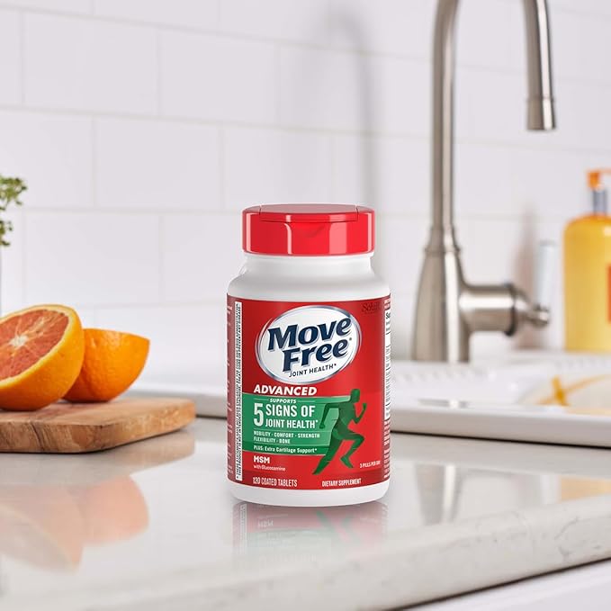 Move Free Advanced Glucosamine Chondroitin MSM Joint Support Supplement Supports Mobility Comfort Strength Flexibility &amp Bone 120 Tablets/40 Servings