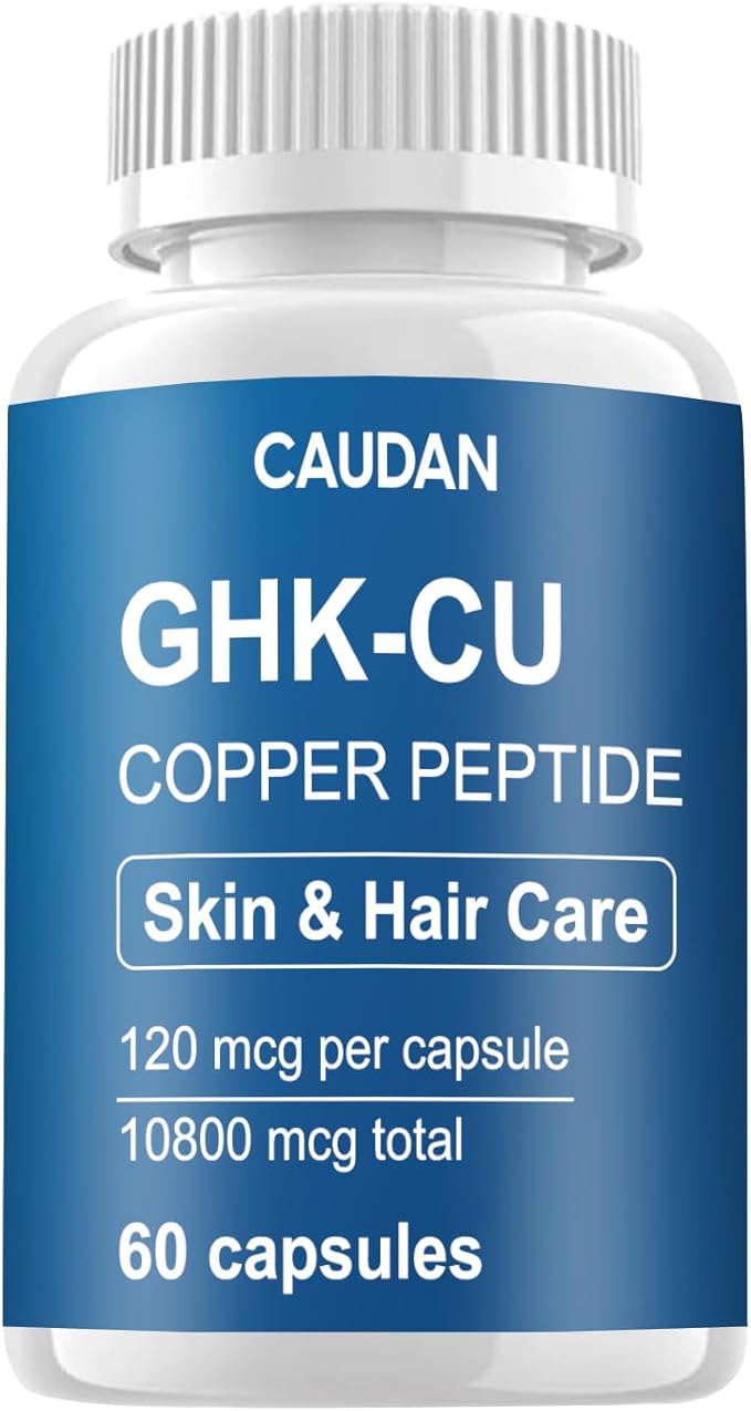 GHK-Cu Copper Peptide Supplement 120mcg Vegan &amp Gluten-Free Delayed-Release Supplement Capsules for Skin &amp Hair - 60 ct
