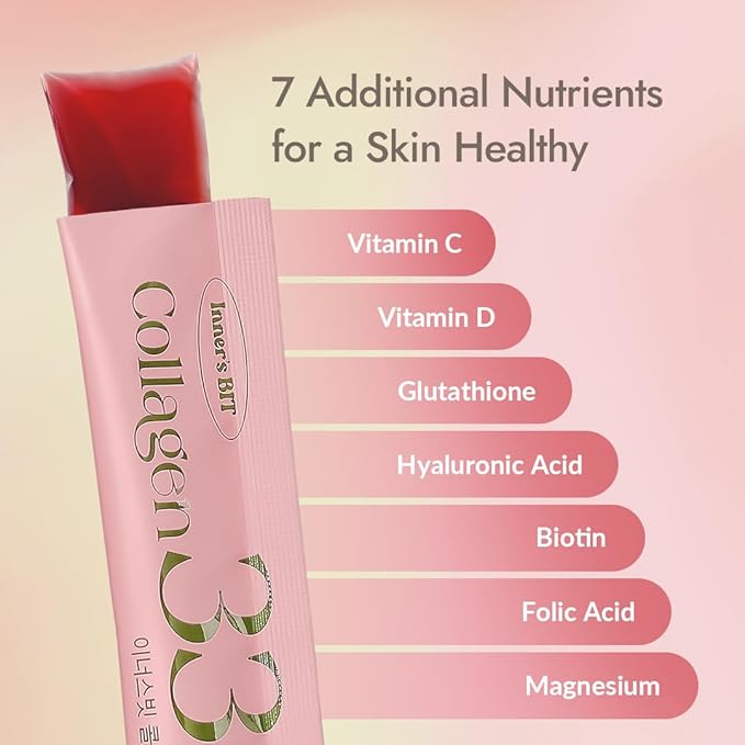 MIZON INNERSBIT Collagen Jelly 3300(14 Sticks) Vegan Korean Collagen Jelly Snack with Vitamin C Hyaluronic Acid Biotin &amp Glutathione Edible Collagen Supplement for Skin Halal Certified