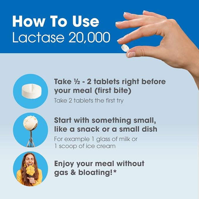 Intoleran Lactase 20000 Digestive Enzymes - 50 Scored Tablets | Supplement for Lactose Intolerance | Lactase Enzyme That Helps Digest Dairy &amp Lactose | Highest Dosed &amp Fast Acting | Pure &amp