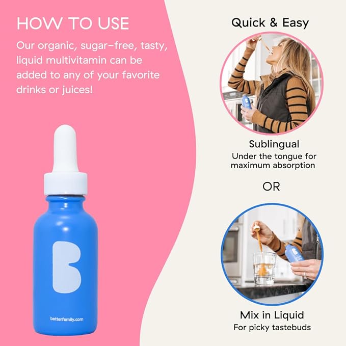 Better Family - Liquid Daily Multivitamin - All-in-One Wellness Drop - All Ages &amp Genders - Methylated Vitamins - No Sugar or Artificials - Gluten Free Non-GMO - Dietary Supplement - 2oz (60 ml)