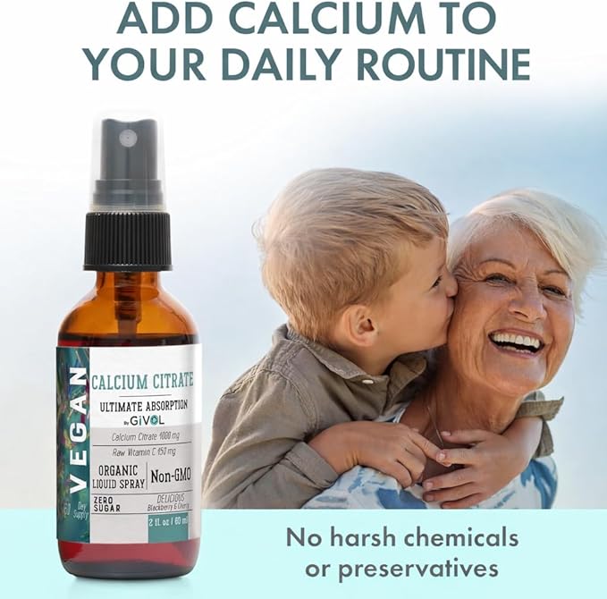 Liquid Calcium Citrate 1000mg &amp Raw Vitamin C 150mg Liquid Spray Mist for Easy Absorption Wild Cherry &amp BlackBerry Flavor Calcium Supplement Non-GMO Gluten Free Sugar-Free 2oz (60ml)