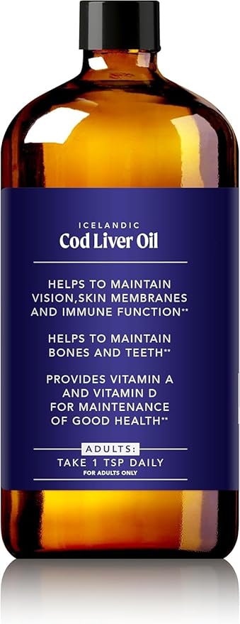 SOULSATION Icelandic Cod Liver Oil Liquid Lemon (16oz - Pack of 2) - Vitamins A &amp D EPA &amp DHA - Helps Vision Skin Membranes &amp Immune Function - MSC Certified Non-GMO