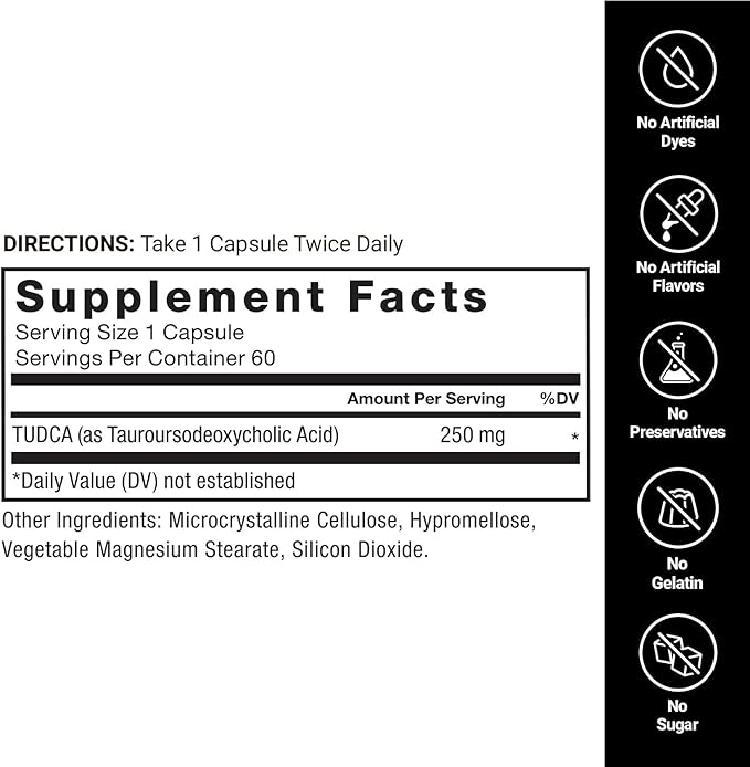 Force Factor TUDCA Liver Support Supplement Powerful Bile Salt for Gallbladder Health and Liver Health Tauroursodeoxycholic Acid Clinical Dose Vegan Friendly Non-GMO 60 Vegetable Capsules