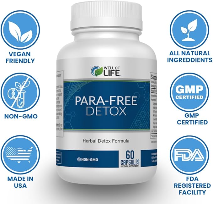 Well of Life para-Free Detox: Immune Support &amp Natural Detox Blend with Zinc Black Walnut Wormwood Goldenseal Cranberry &amp Garlic. Synergistic Formula for Overall Wellness: 90 V Capsules