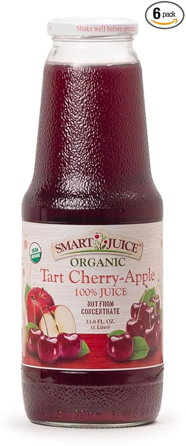 Smart Juice Organic Tart Cherry-Apple Juice - 33.8 fl oz (1L) - (Pack of 6) 100% Juice Not From Concentrate