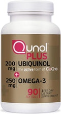 Qunol Plus Ubiquinol Coq10 200mg with Omega 3 250mg Extra Strength Antioxidant (Bovine Version) 90 Count