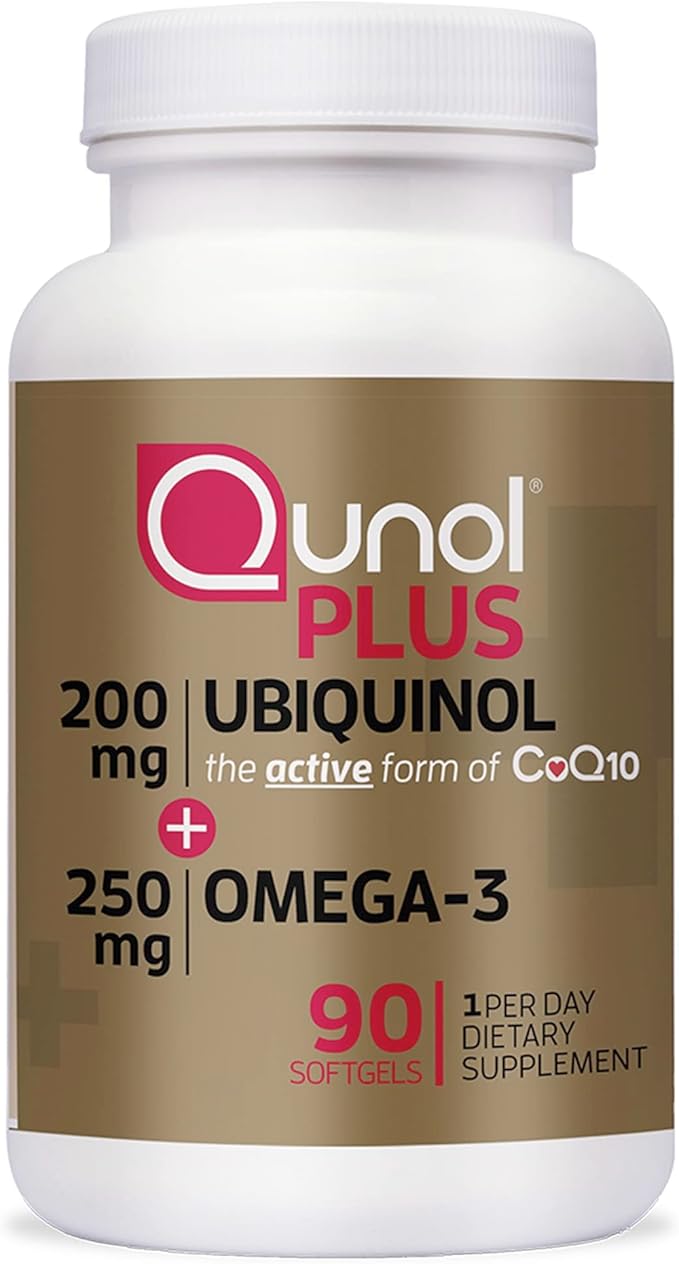 Qunol Plus Ubiquinol Coq10 200mg with Omega 3 250mg Extra Strength Antioxidant (Bovine Version) 90 Count