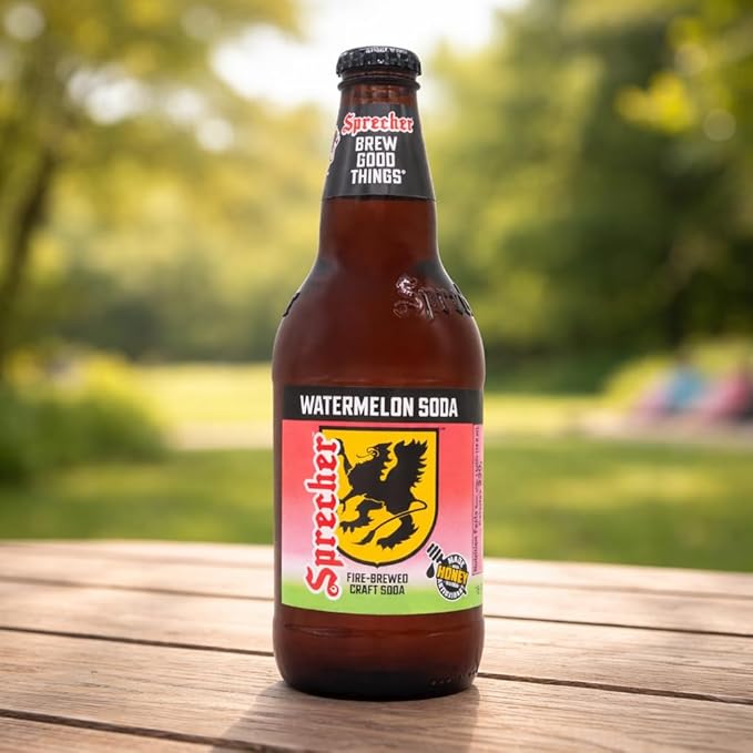 Sprecher Watermelon Soda in 16 fl oz Glass Bottles (12 Pack) Fire Brewed Craft Soda with Real Honey Bold Juicy Watermelon Flavor Naturally Flavored Gluten Free Soft Drink