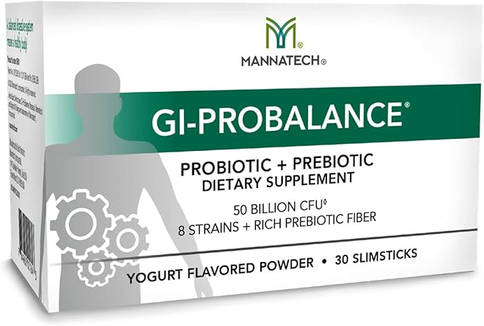 Mannatech Prebiotics and Probiotics 30 Slimsticks Yogurt Flavor GI-ProBalance w/MannaBiotic Blend Pre and Probiotics Powder for Gut Health w/ 8 Strains Rich Prebiotic Fiber &amp 50 Billion CFU