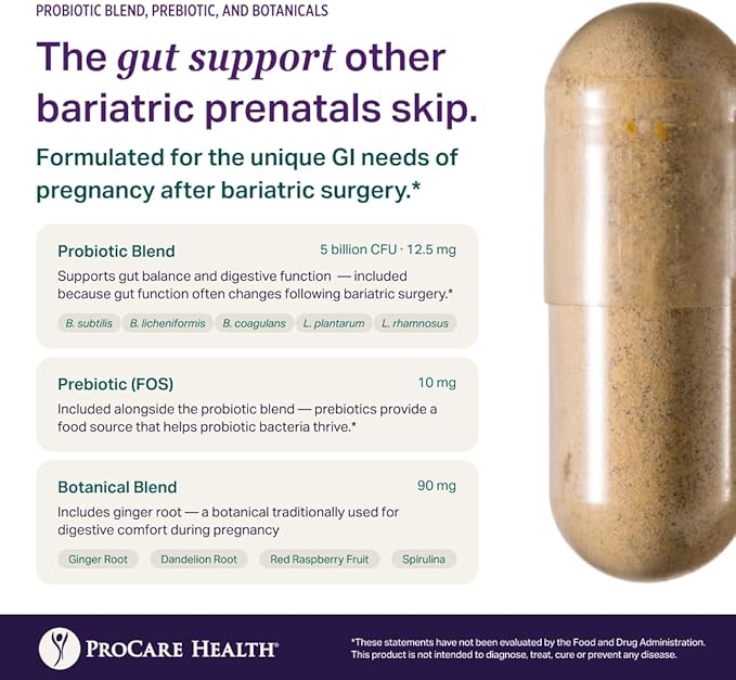 ProCare Health Prenatal Bariatric Multivitamin with Iron (60 Easy to Swallow Capsules) – for Women Bariatric Vitamins for Gastric Bypass &amp Gastric Sleeve (1 Month Supply)