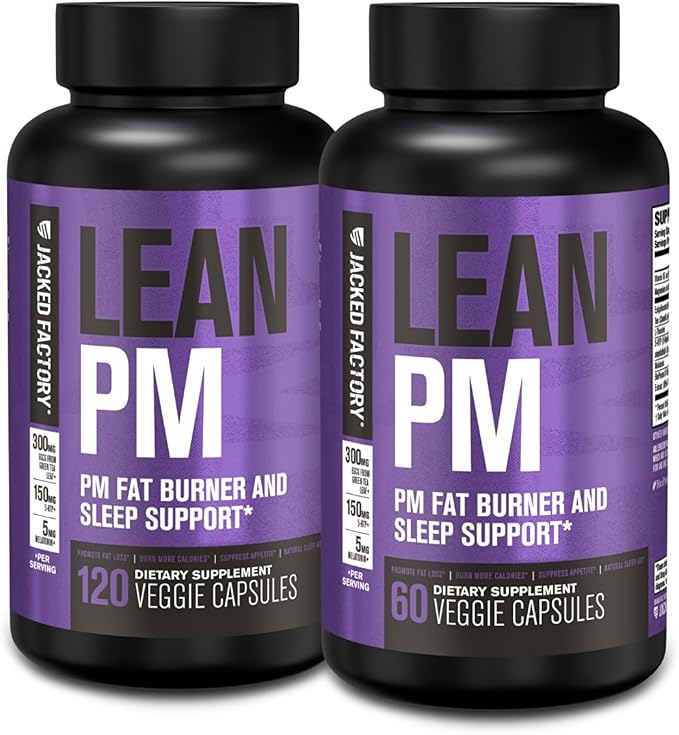 Jacked Factory Lean PM Night Time Fat Burner Sleep Aid Supplement &amp Appetite Suppressant for Men and Women - 180 Stimulant-Free Veggie Weight Loss Diet Pills