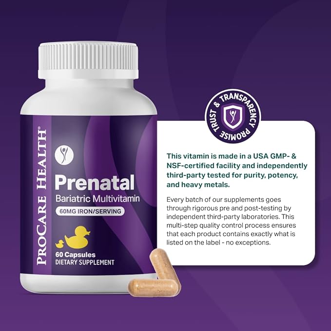 ProCare Health Prenatal Bariatric Multivitamin with Iron (60 Easy to Swallow Capsules) – for Women Bariatric Vitamins for Gastric Bypass &amp Gastric Sleeve (1 Month Supply)