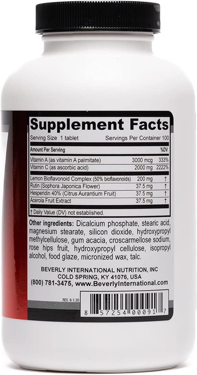 Beverly International Ultra-C 100 Sustained-Release Vitamin C Tabs. Ideal for Overall Wellness and Recovery. Pharmaceutical Grade Boost Your C