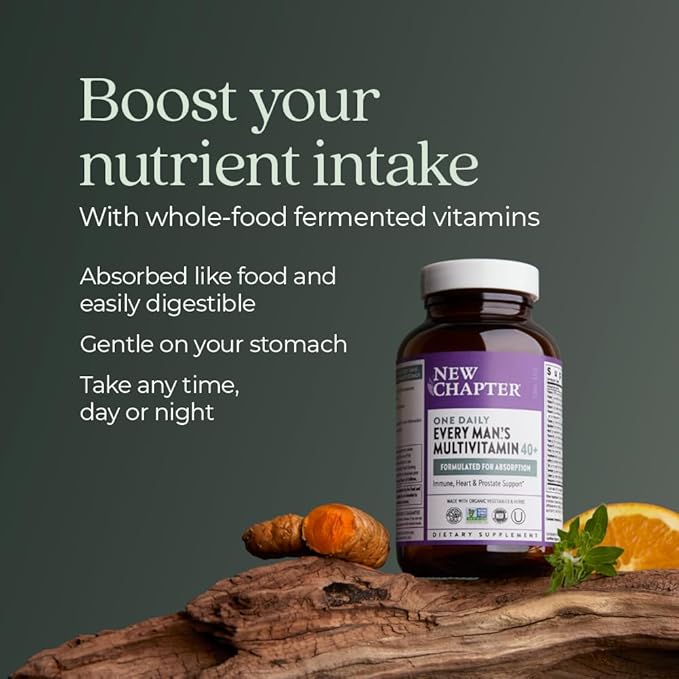 New Chapter Men’s Multivitamin 40+ Extra B6 &amp B12 D3 Vitamin C &amp Zinc Immune Heart Cellular Energy and Brain Health Gentle on The Stomach One Daily Non-GMO Gluten-Free 72 Tablets