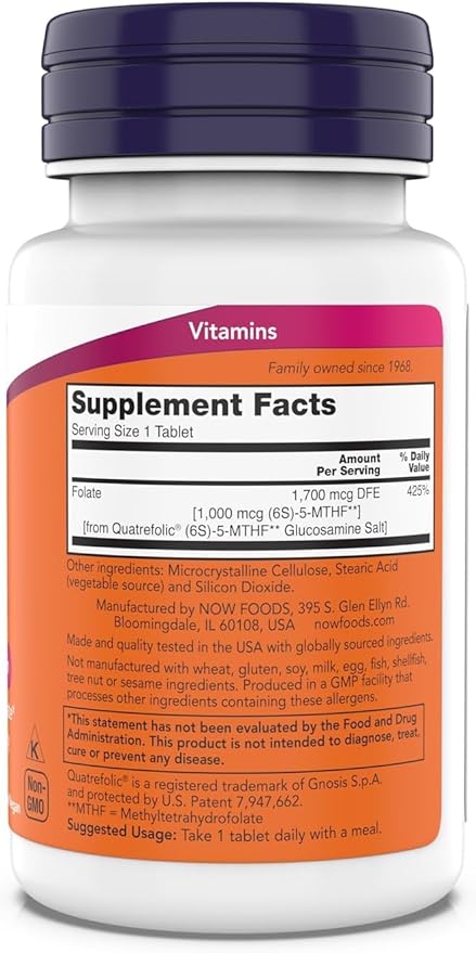 Now Supplements Methyl Folate 1000 mcg Metabolically Active Folate* Co-Enzyme B Vitamin 180 Tablets (Pack of 2)