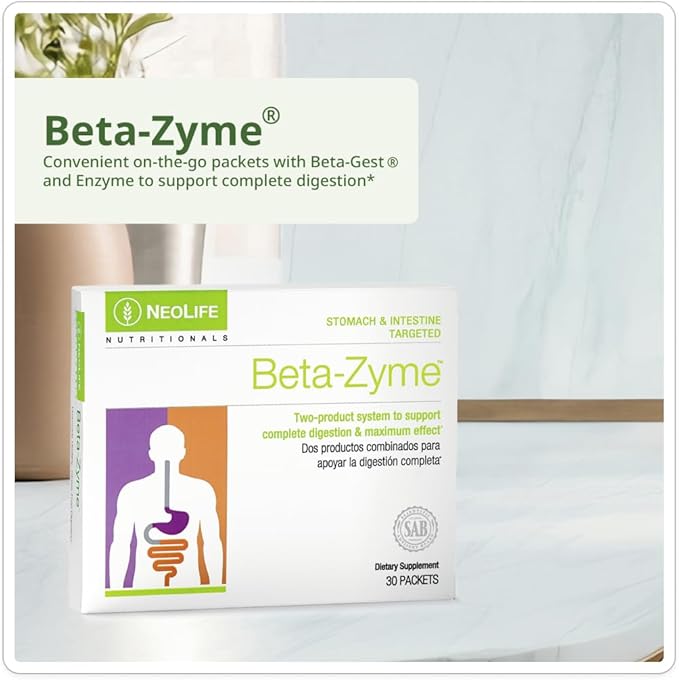 NeoLife - Beta-Zyme Digestive Enzyme Blend Tablet - Plant-Sourced Digestive Enzymes Betaine Hcl Ox Bile Digestion Supplements - 30 Packets