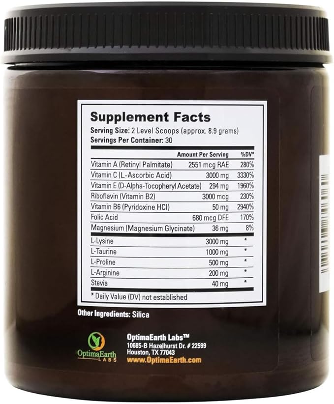 Optima Heart - High Potency 3000mg Vitamin C &amp 3000mg Lysine per Serving - Advanced Dietary Supplement for General Health &amp Wellness - Inspired by Linus Pauling Research