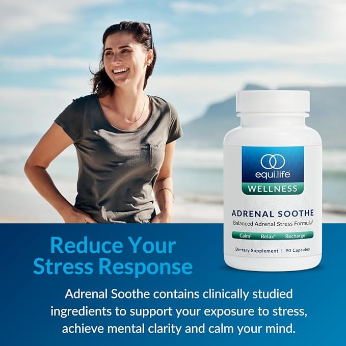 Equilife Herbal Adrenal Support Supplement with Ashwagandha and L-Theanine Designed for Daily Overall Wellness Supplements for Men &amp Women Gluten Free Vegan Dairy Free Non GMO 90 Capsules