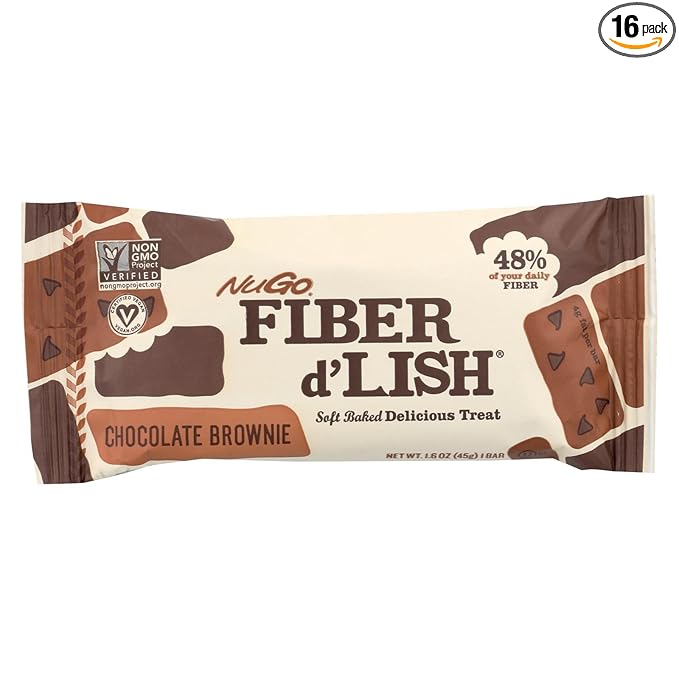NuGo Fiber D'lish Chocolate Brownie 1.6 Ounce Bar(Pack of 16)