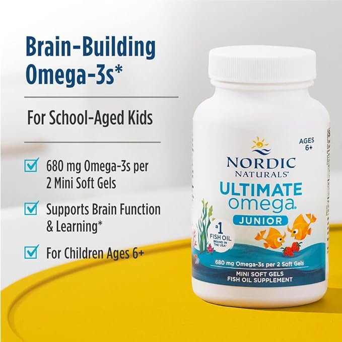 Nordic Naturals Ultimate Omega Jr. Strawberry - 90 Mini Soft Gels - 680 Total Omega-3s with EPA &amp DHA - Brain Health Mood Learning - Non-GMO - 45 Servings
