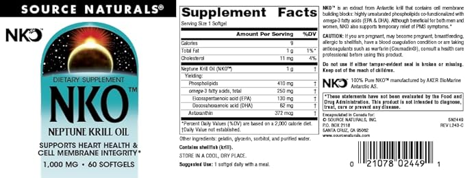 Source Naturals NKO Neptune Krill Oil Supports Heart Health and Cell Membrane Integrity* 1000 mg - 60 SoftGels
