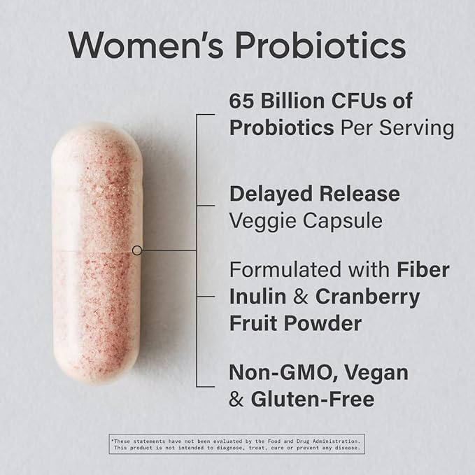 Sports Research Women's Probiotics with Prebiotics 65 Billion CFU - Vegan Capsules for Gut Health &amp Digestive Support Probiotics for Women with Cranberry - Non-GMO Verified &amp Gluten Free - 3