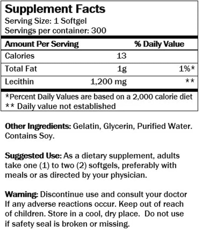 Nu-Health Soy Lecithin 1200 mg Capsules | Lecitina de Soya | Soy Lecithin Capsules Non-GMO | Natural Source of Phospholipids &amp Choline | Supports Nutrient Balance &amp Cellular Function | 300 Cap