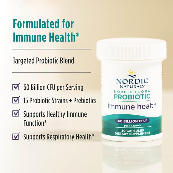 Nordic Naturals Nordic Flora Probiotic Immune Health 30 Capsules 15 Probiotic Strains for Immune and Digestive Health Support Vegan 30 Servings