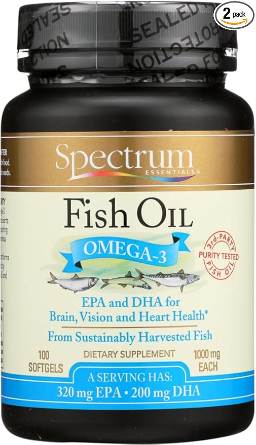 Spectrum Essentials Spectrum Fish Oil 1000 mg 100 SoftGels From Sustainably Harvested Fish (Pack of 2)
