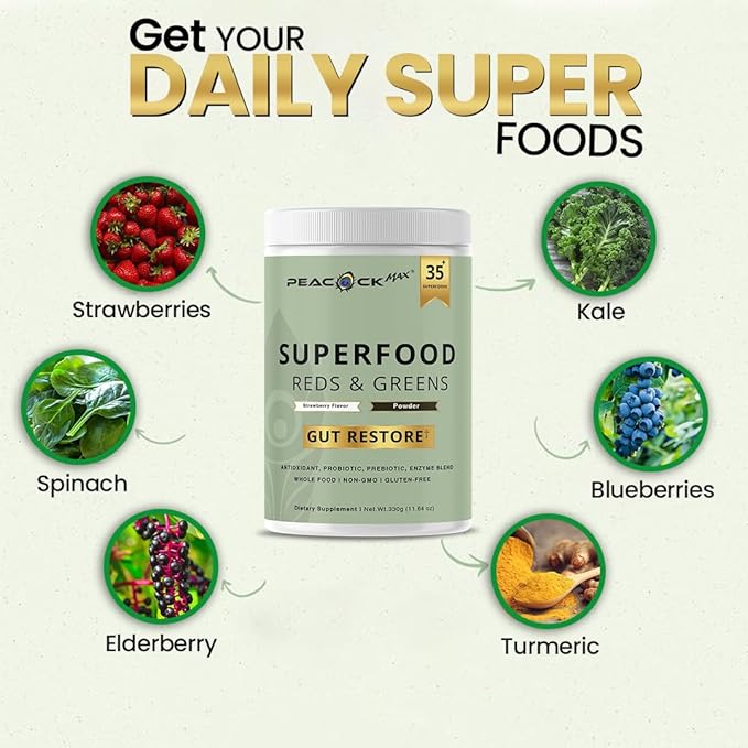 Superfood Reds &amp Greens Powder Bundle – 11.64 oz Single + 11.64 oz (Pack of 2) | Prebiotics &amp Probiotics Blend with Ashwagandha Antioxidants &amp Digestive Enzymes | Plant-Based Vegan Non-
