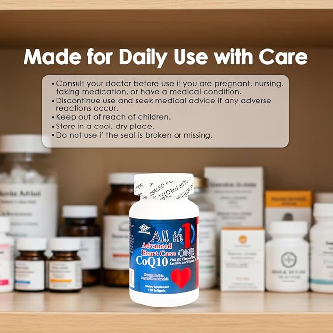 All in One Advanced CoQ10 Supplement | Co Q 10 Supplement with Omega-3 Fish Oil Flaxseed Oil Soy Lecithin &amp Vitamin E | Heart Health Support | 120 Softgels