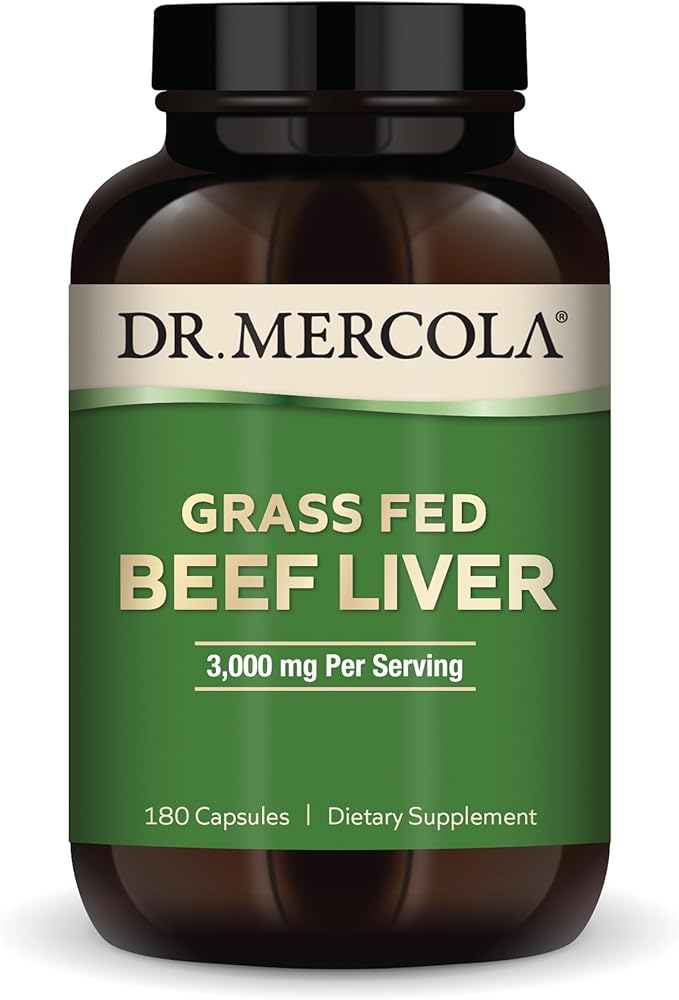 Dr. Mercola Grass Fed Beef Liver - Nutrient-Dense Organ Supplement - Freeze-Dried &amp Minimally Processed - 3000 mg - Non-GMO - Gluten-Free - 180 Capsules