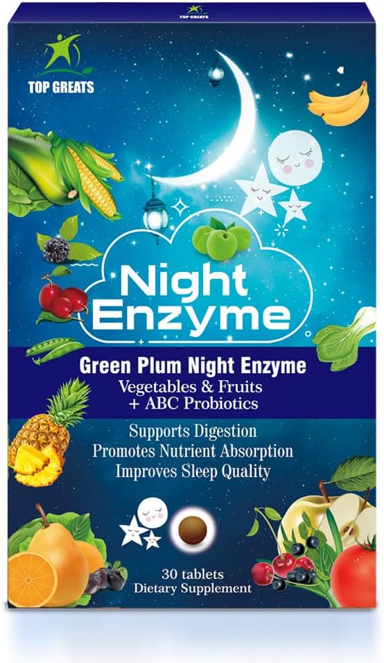Night Enzyme Daily Multi Digestive Enzymes Green Plum Fruit and Vegetables with Probiotics Relief Bloating Better Sleep Quality for Men and Women Promote Digestive Health- 30 Tablets