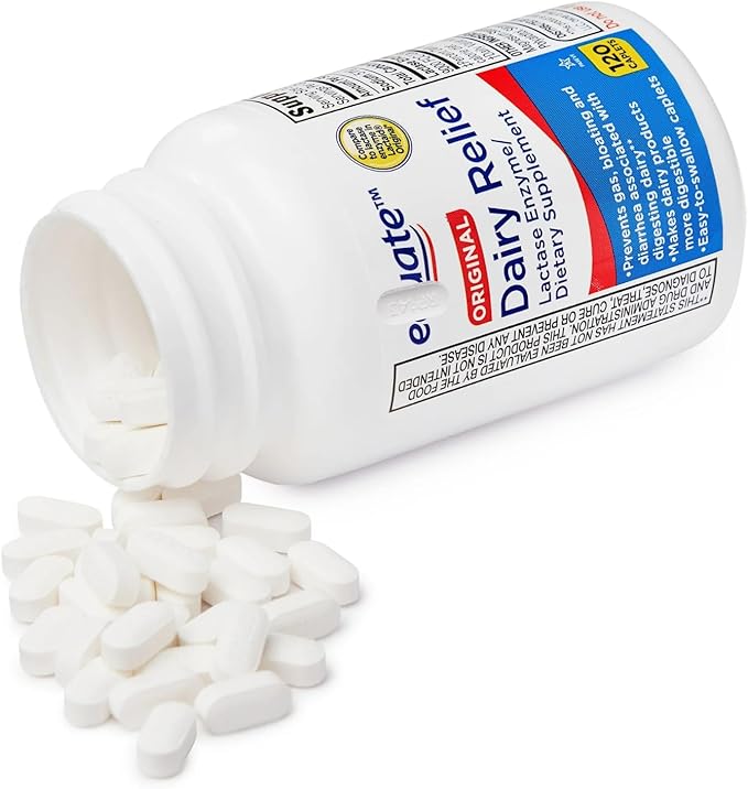 Dairy Relief Caplets Original 120 Count – Lactase Enzyme Supplement for Dairy Digestion Support (Pack of 1)
