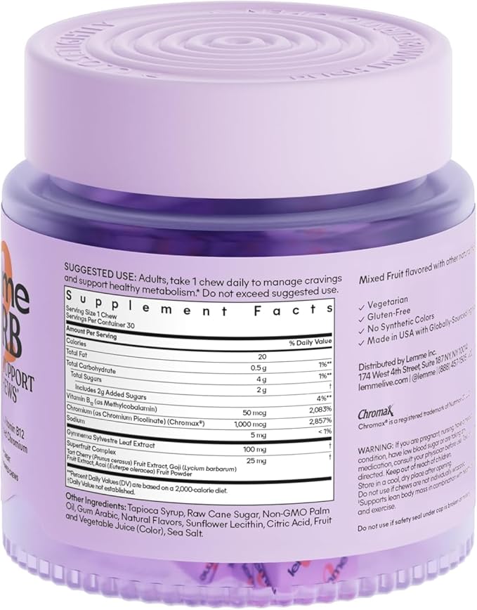 Lemme Curb Cravings Soft Chews - Manage Appetite Support Metabolism &amp Lean Body w/Clinically Studied Chromium Gymnema &amp B12 for Healthy Weight Management Mixed Berry