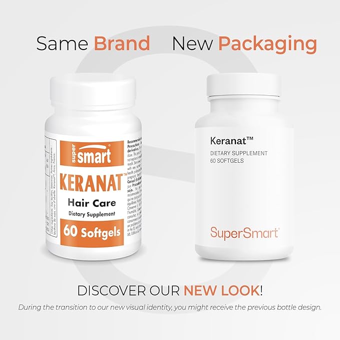 Supersmart - Keranat (Advanced Formula with Biotin) - Hair Supplement for Volume &amp Growth - Hair Loss Vitamins | Non-GMO &amp Gluten Free - 60 Softgels