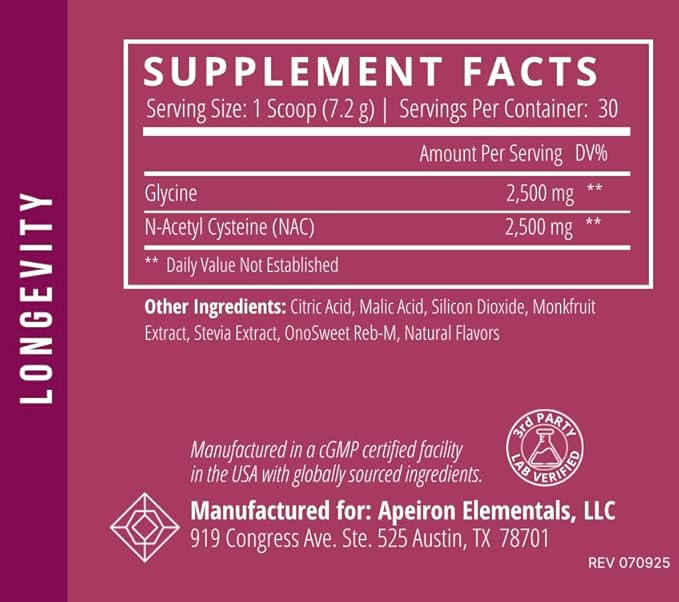 NAC + Glycine Powder - 2500mg - Glutathione Production Immune Support &amp Cellular Energy