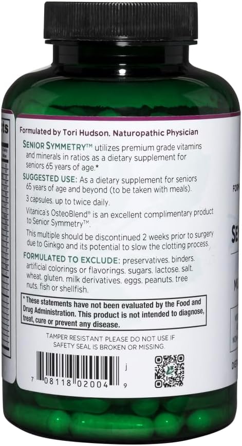 Vitanica Senior Symmetry 65 Years and Up Multivitamins and Minerals Vegan 180 Capsules