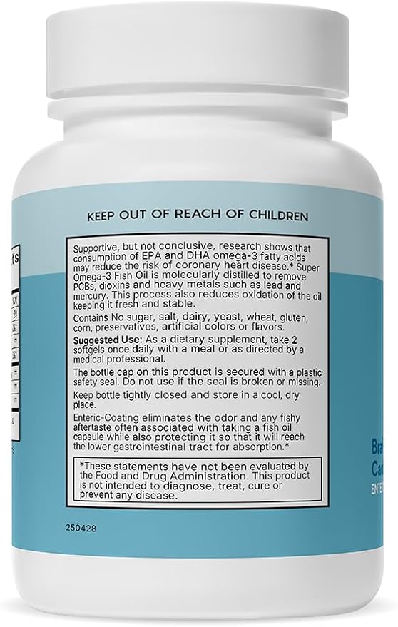 Natural Wellness Super Omega-3 Fish Oil – 600mg EPA &amp 400mg DHA – High Potency Omega 3 Fish Oil Supplement for Heart Brain Joint &amp Immune Health – Purified Enteric-Coated Softgels 60 Count