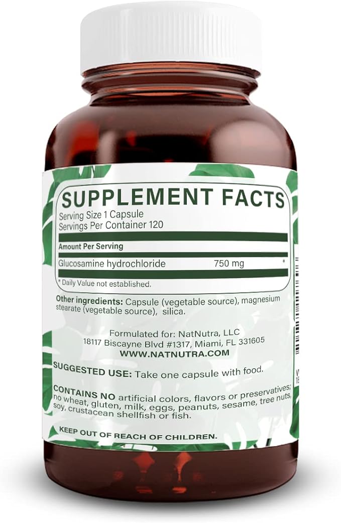 Natural Nutra Vegan and Vegetarian Glucosamine Hydrochloride for Men and Women Kosher Shellfish Free Plant Based Joint Support Supplement Helps Joints Health &amp Mucles Gristle 750mg 120 Caps