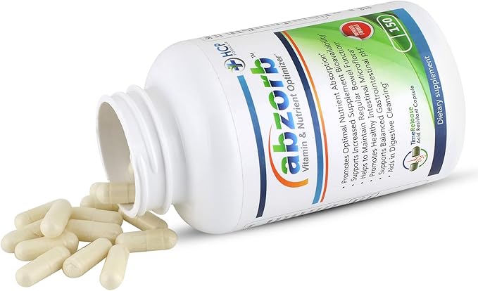 Abzorb - Vitamin &amp Nutrient Optimizer - Digestive Enzymes Probiotics &amp Magnesium Oxide Complex - Balance Intestinal Flora - Gut Health &amp Bowel Support - Dietary Supplement - 150 Caps