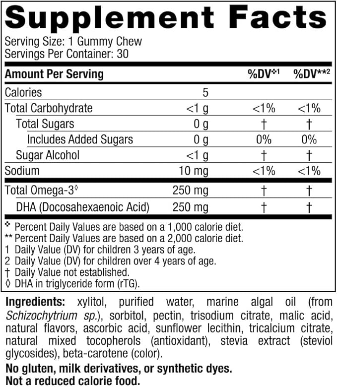 Nordic Naturals Zero Sugar Children’s DHA Vegetarian Gummy Chews - Passion Fruit Lemon Flavor - 30 Gummies - Vegan Algae Oil Omega-3 Supplement for Kids Brain &amp Cognition Support - 30 Servings