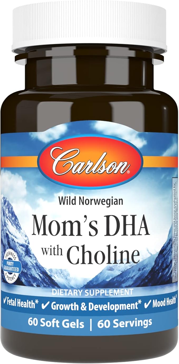 Carlson - Mom's DHA with Choline 3:1 DHA to EPA Ratio Found in Breastmilk Growth and Development 60 Softgels