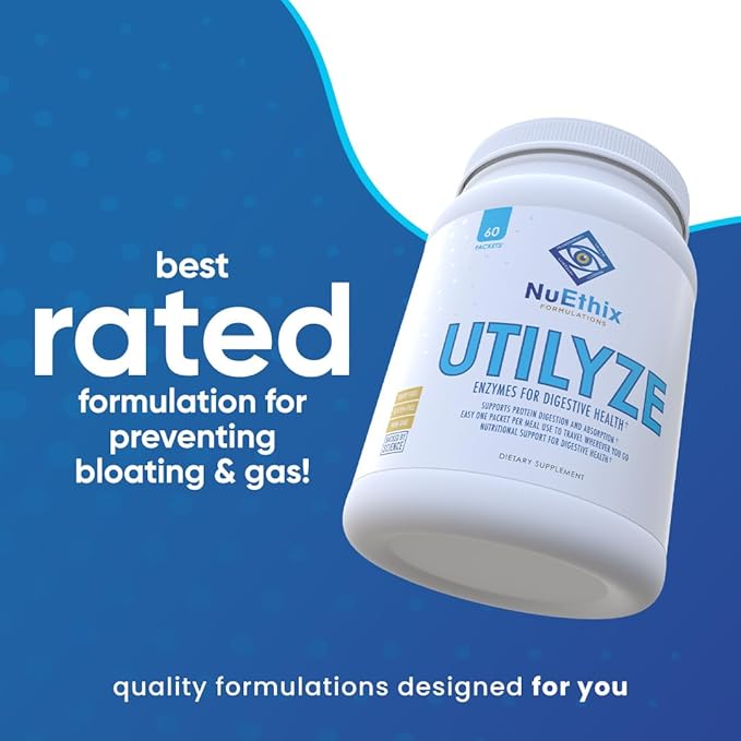 NuEthix Formulations Utilyze Enzymes for Digestive Wellness Dietary Supplement for Nutrient Absorption 60 Travel Packets